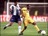 Ali Daei playing for Hertha Berlin in the Champions League against Chelsea