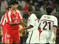 Ali Daei playing for Iran against USA